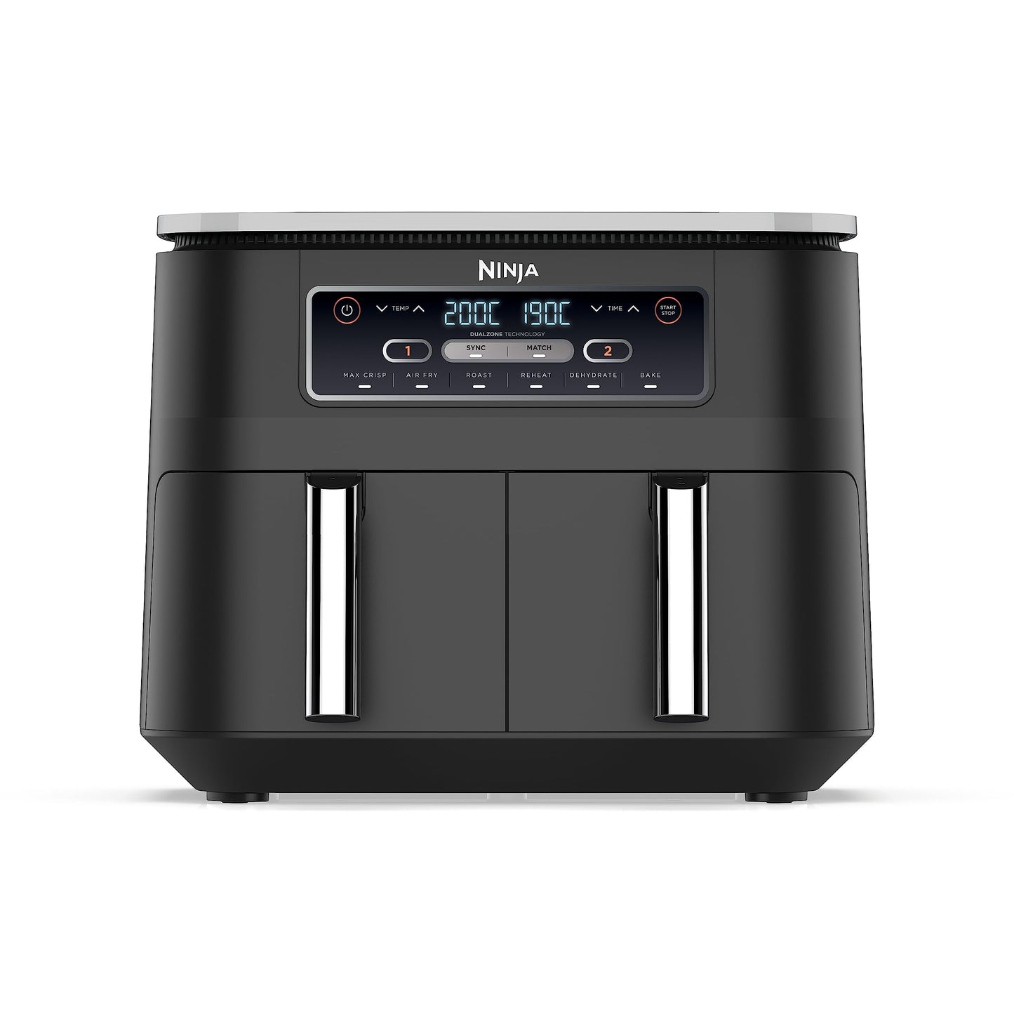 👉 Digitale Heißluftfritteuse 7,6L – Dual Zone Airfryer mit 2 Fächern, Antihaftbeschichtung, spülmaschinenfest, 6-in-1 Funktionen, für 4–6 Portionen, Schwarz