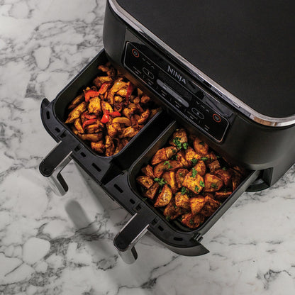 👉 Digitale Heißluftfritteuse 7,6L – Dual Zone Airfryer mit 2 Fächern, Antihaftbeschichtung, spülmaschinenfest, 6-in-1 Funktionen, für 4–6 Portionen, Schwarz